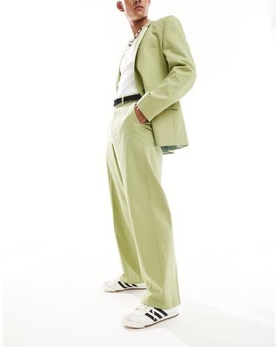 ASOS Smart Wide Leg Linen Blend Pants - Green