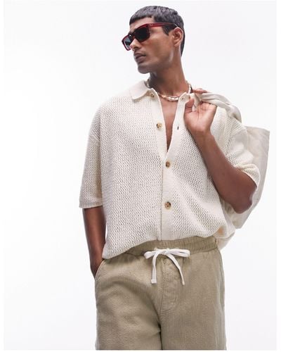 TOPMAN Button Through Crochet Shirt - Natural