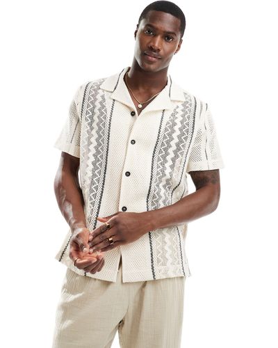 River Island Striped Crochet Shirt - White