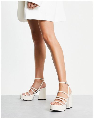 Pull&Bear Strappy Platform Heeled Sandals - White