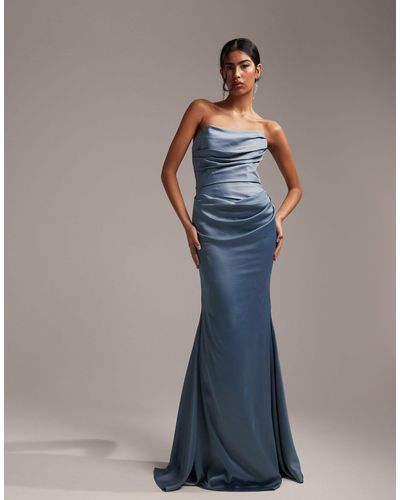 ASOS Satin Bandeau Bridesmaid Maxi Dress - Blue