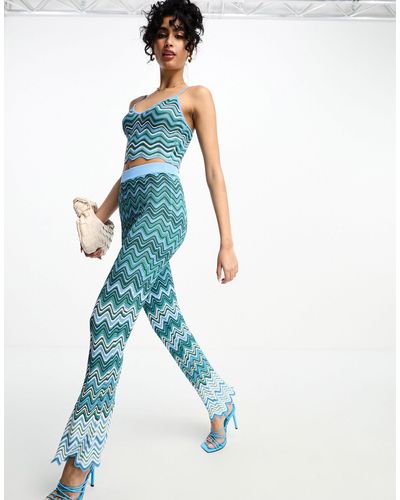 Never Fully Dressed Gebreide Flare-broek Met Zigzag-patroon - Blauw