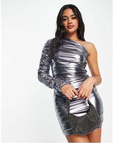 Missy Empire One Shoulder Foil Mini Dress - Metallic
