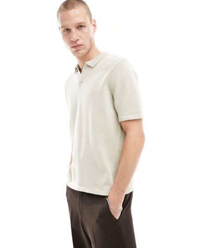 ASOS Knitted Midweight Cotton Notch Neck Polo - White