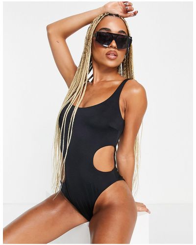 AsYou Scoop Neck Cut Out Swimsuit - Black