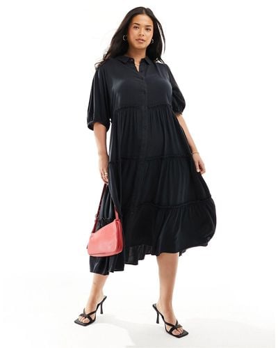 Yours Tiered Button Maxi Dress - Black