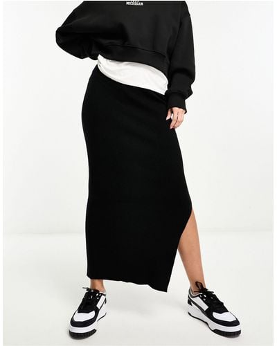 Miss Selfridge Rib Knit Midi Skirt - Black