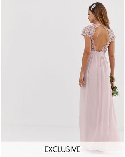 TFNC London Bridesmaid Exclusive Open Back Scalloped Lace Dress In Mink - Multicolour