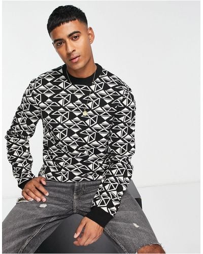 New Look Relaxed Geo Knit Crew Neck Jumper - Black