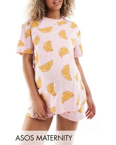 ASOS Maternity Croissant Oversized Tee & Short Pyjama Set - Pink