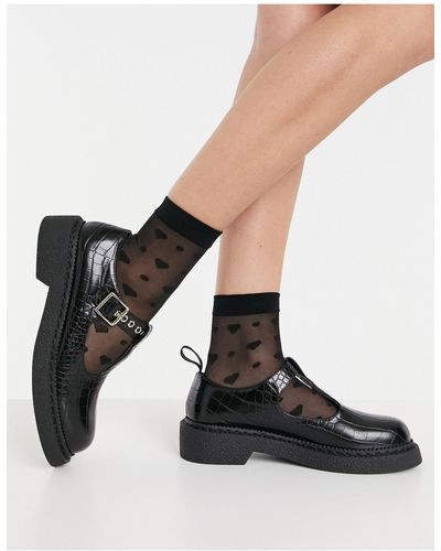 LAMODA Zapatos negros planos estilo merceditas tipo cocodrilo