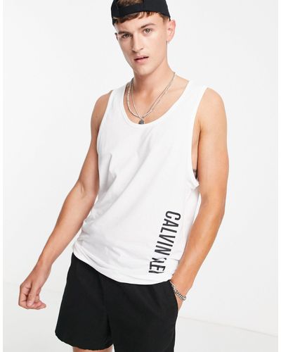 Calvin Klein – schwimm-trägershirt mit lockerem schnitt - Weiß