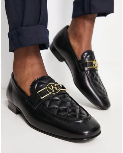 Walk London Woody Quilted Loafers - Black