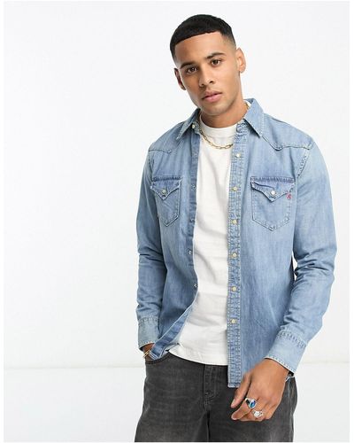 Mens replay denim shirt sales