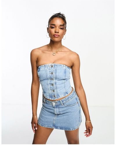 Pull&Bear Bandeau Denim Corset - Blue