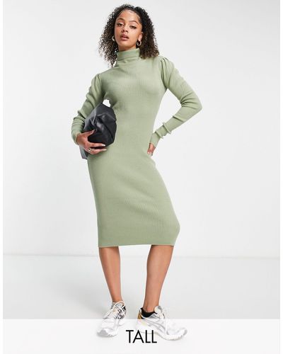 Brave Soul Tall - juliet - robe pull en maille à col montant - sauge - Vert