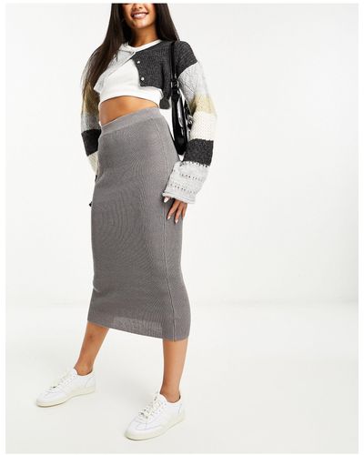 Pull&Bear Knitted Rib Maxi Skirt - Gray