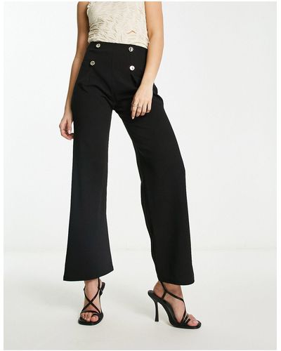 River Island Wide Leg Tailored Trousers With Button Detail - Black