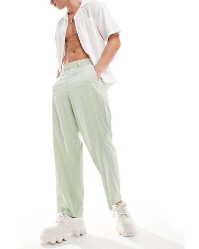 ASOS Linen Blend Wide Leg Smart Pants - Green