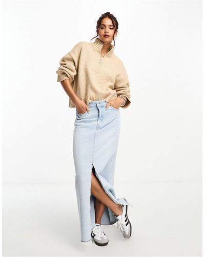 ASOS Relaxed Sweater With Zip Collar - White