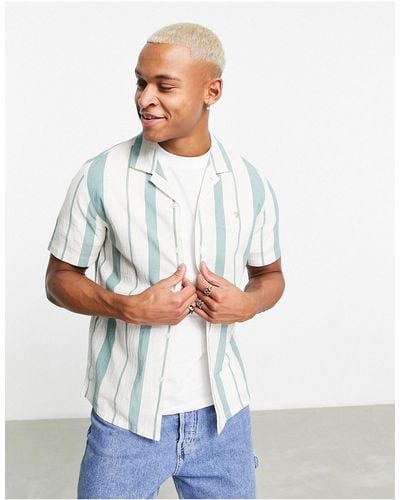 Farah Adler Revere Collar Short Sleeve Stripe Shirt - White