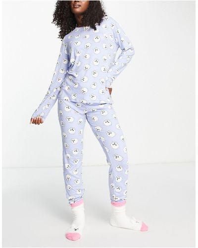 Chelsea Peers Long Pajama And Cozy Socks Set - Blue