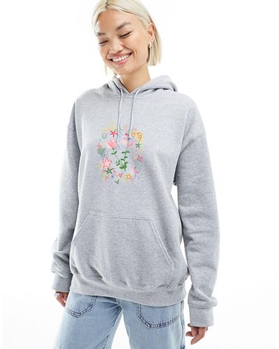 ASOS Felpa con cappuccio mélange con grafica di fiori - Blu