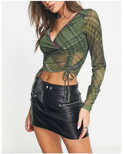 Bershka Zip Detail Micro Faux Leather Mini Skirt - Green