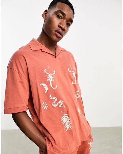 ASOS Co-ord Oversized Revere Polo Shirt - Brown