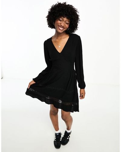Pimkie Lace Insert V Neck Skater Dress - Black
