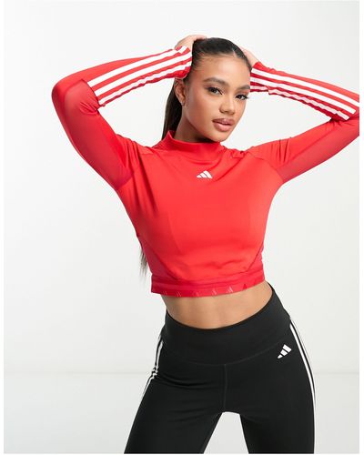 adidas Originals Adidas training - hyperglam - crop top à manches longues avec 3 bandes - Rouge