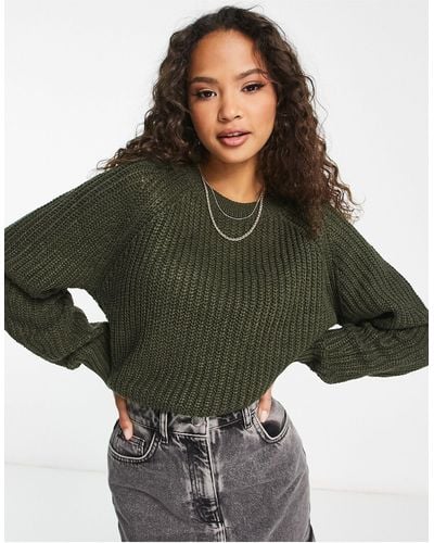 New Look Crew Neck Knitted Sweater With Stich Detail - Green