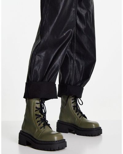 TOPSHOP Ariana Chunky Lace Up Leather Boot - Green