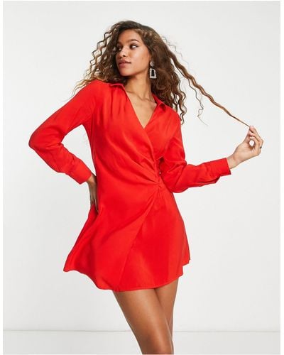 ONLY Wrap Mini Shirt Dress - Red