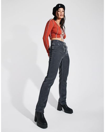 ASOS Jaren 90-stijl Corduroy Jeans Met Rechte Pijpen En Halfhoge Taille - Grijs