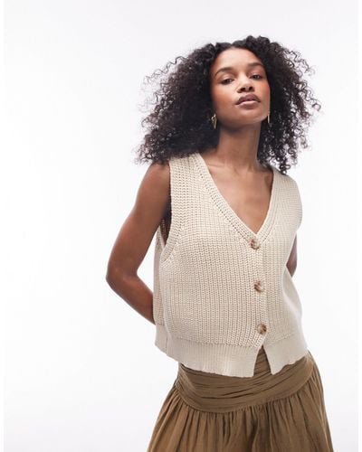TOPSHOP Knitted Relaxed Chunky Waistcoat - Natural