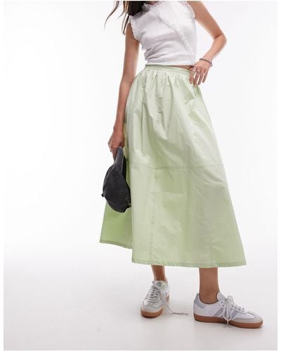 TOPSHOP Poplin Midi Full Skirt - Green