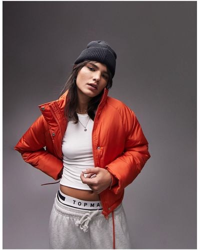 TOPSHOP Funnel Neck Puffer Jacket - Red