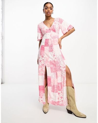 Miss Selfridge Angel Sleeve Button Through Maxi Dress - Pink