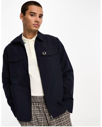 Fred Perry Overshirt Met Rits - Blauw