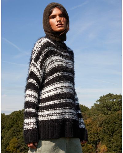 TOPSHOP Mixed Stitch Stripe Sweater - Black