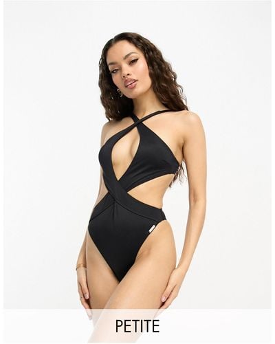 Free Society Petite Cross Over Cut Out Swimsuit - Blue
