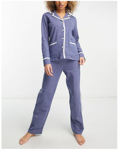 Lauren by Ralph Lauren – weiches, langes pyjama-set aus strick - Blau