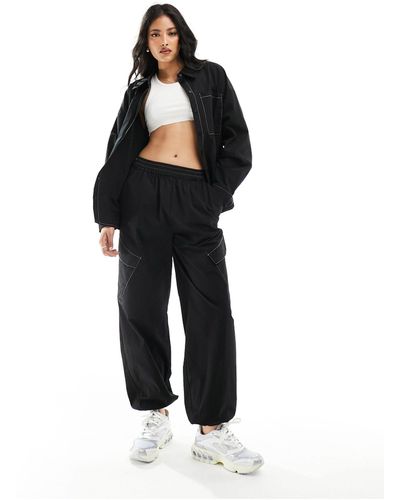 Pieces Contrast Stitch Cargo Trousers Co-ord - Black
