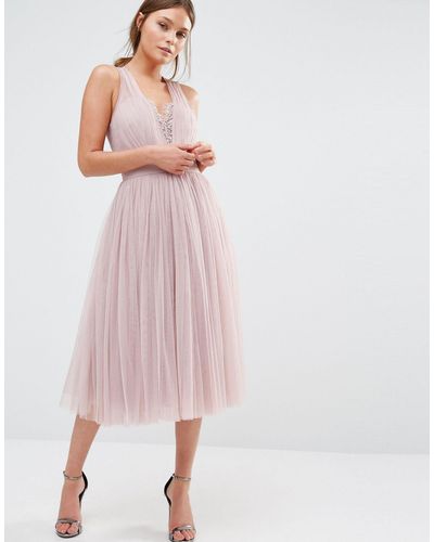 Little Mistress Embellished Midi Dress With Tulle Skirt - Pink