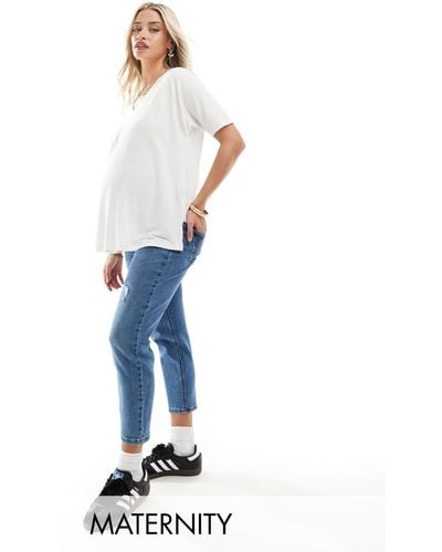 ONLY High Waist Ripped Mom Jeans - Blue