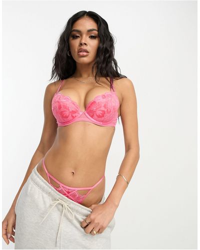 Ann Summers Honey Suckle Lace Padded Plunge Bra - Pink