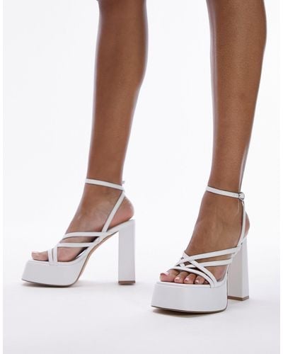 TOPSHOP Wide Fit Elsie Strappy Platform With Ankle Tie - White