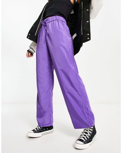 Monki Wide Leg Drawstring Trousers - Purple