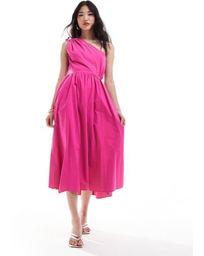 Closet One Shoulder Cut Out Cotton Midaxi Dress - Pink